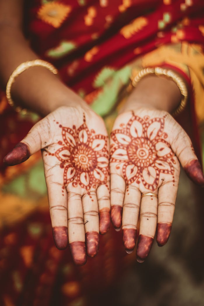 why-choose-us Beautiful henna patterns on hands showcasing vibrant traditional attire, perfect for cultural celebrations.